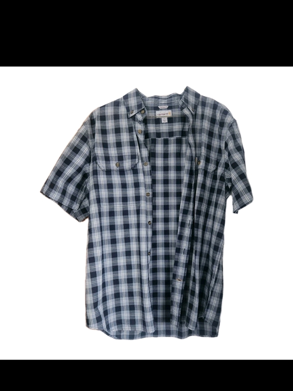 Carhartt Men’s L Relaxed Fit Blue Plaid Short Sleeve Button Down Shirt 103553